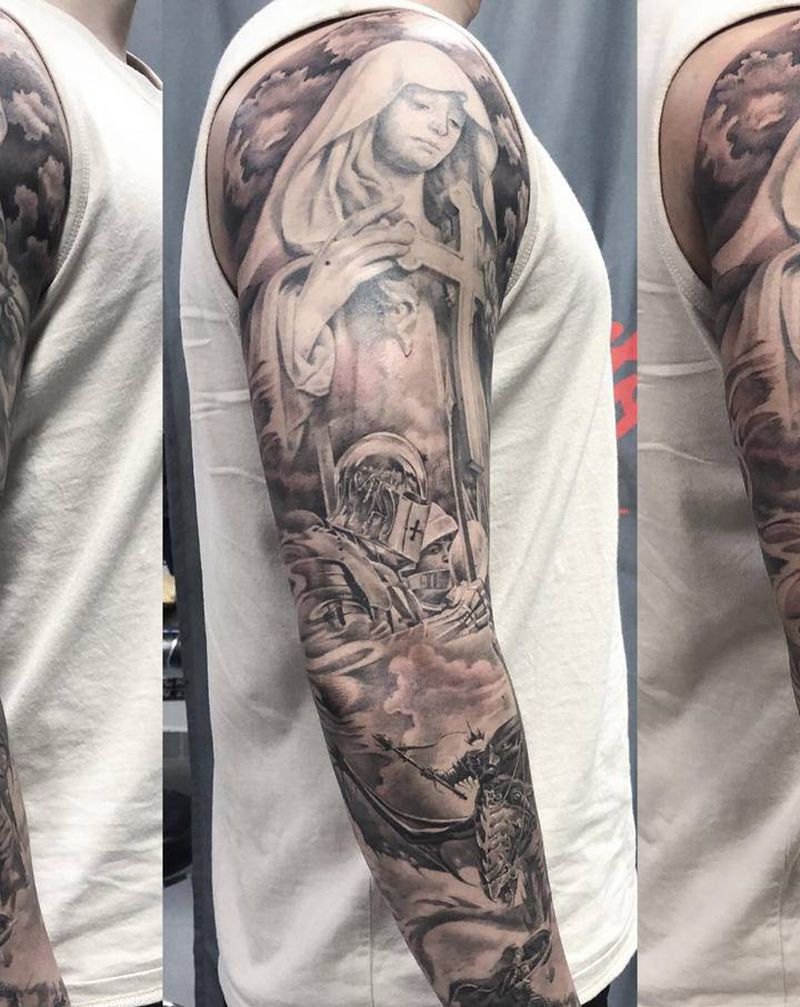 花臂纹身图片_欧美写实纹身图案