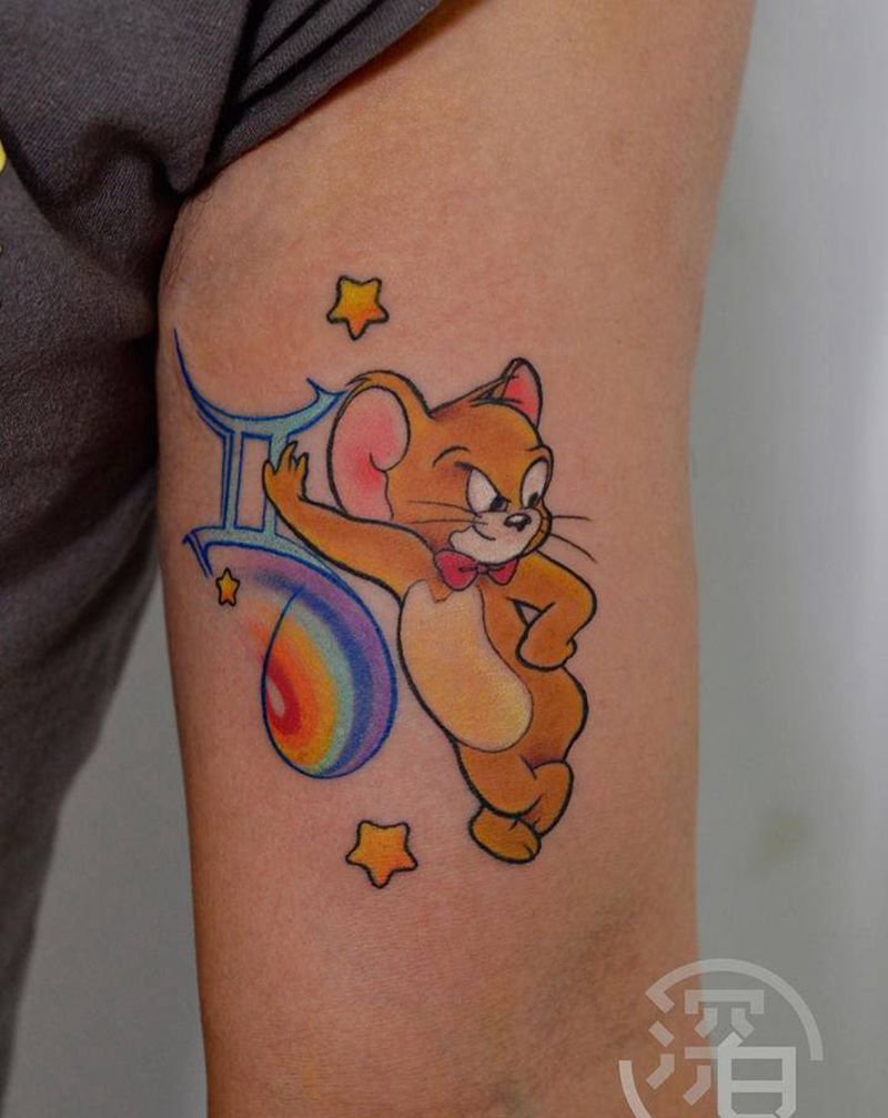 jerry纹身图片_手臂手部New School老鼠纹身图案