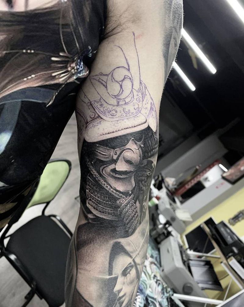 鬼武士 未完成纹身图片_手臂欧美写实纹身图案