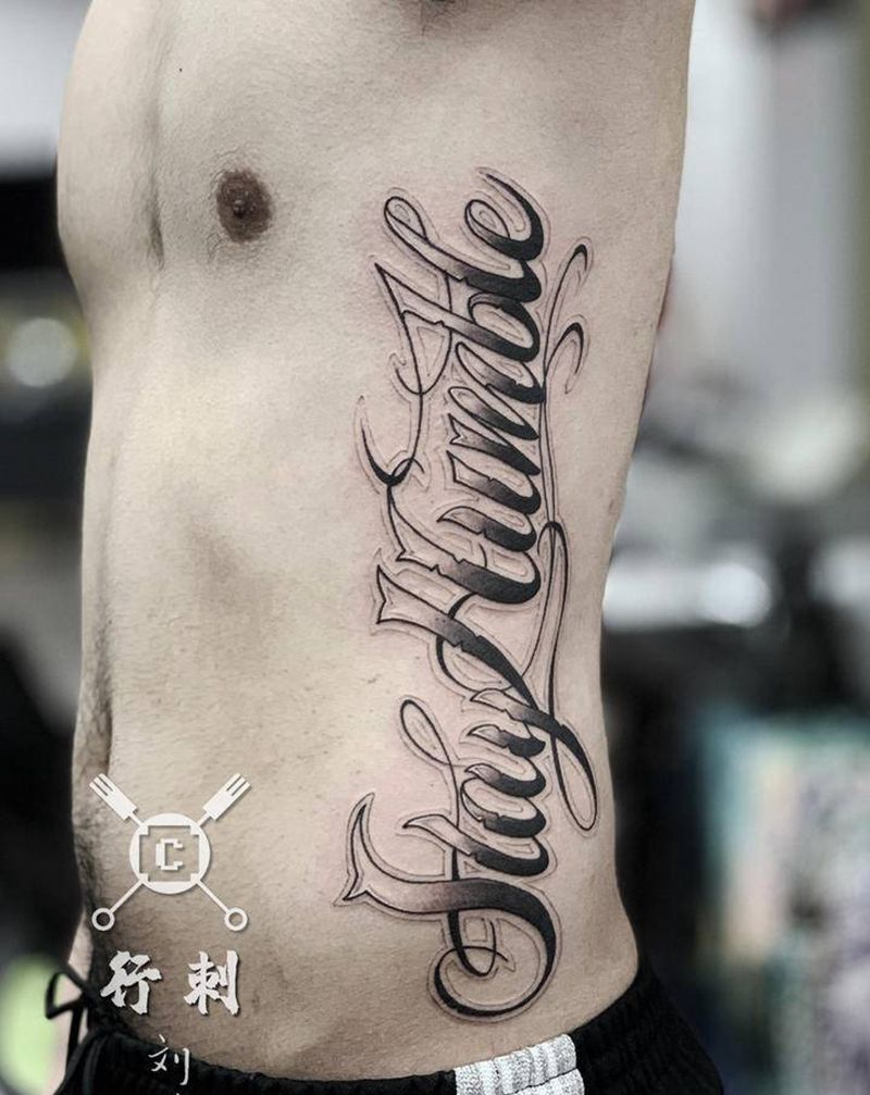 花体设计纹身图片_腰部花体字纹身图案