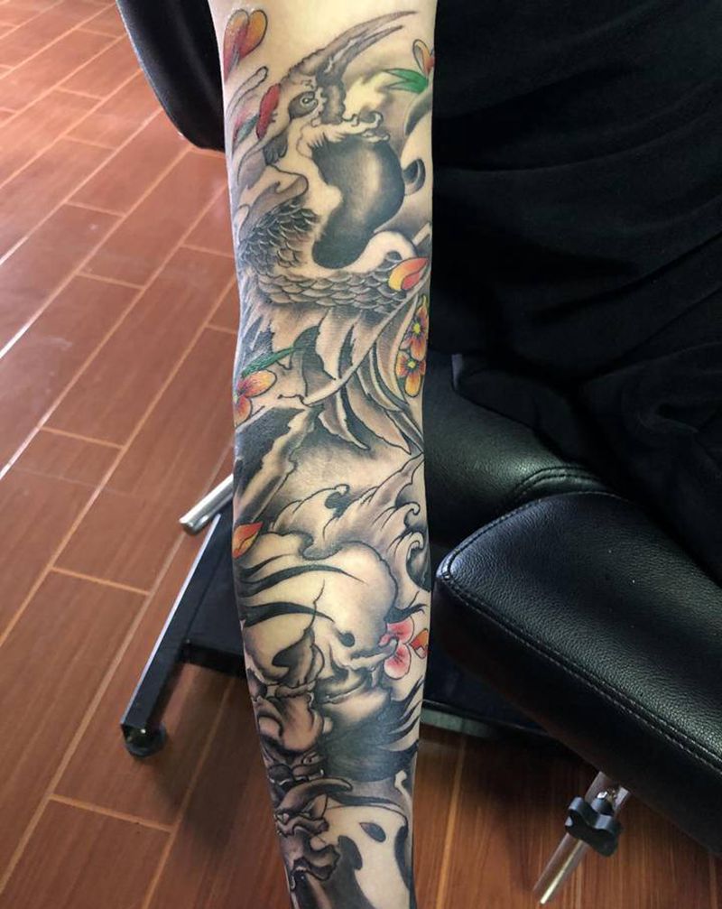 花臂纹身图片_手臂新传统纹身图案