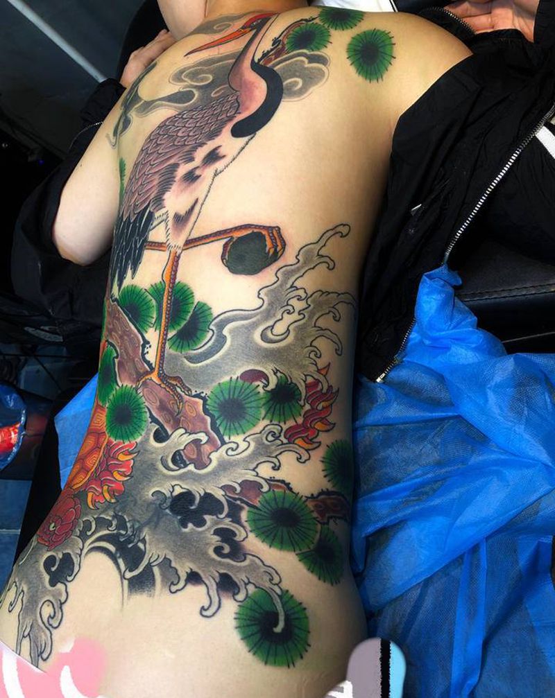 玄武纹身图片_背部老传统新传统纹身图案