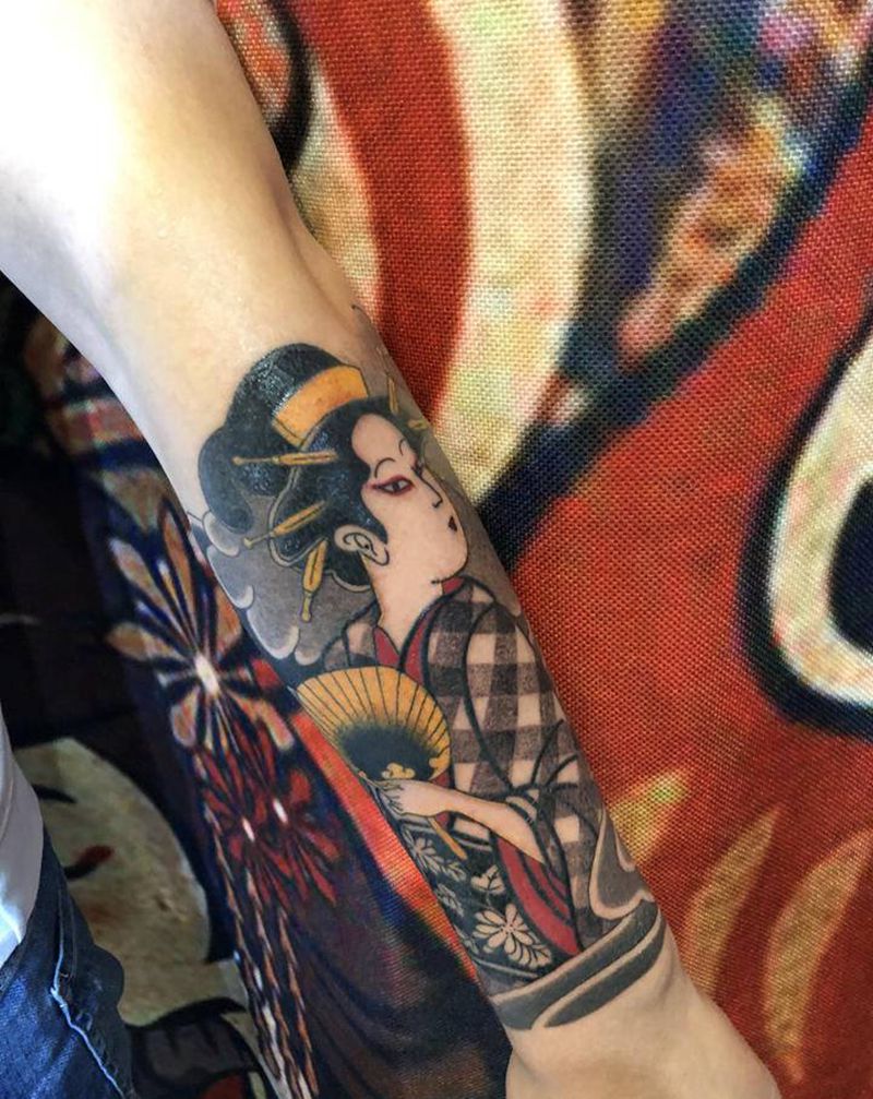 艺妓纹身图片_手臂老传统新传统纹身图案