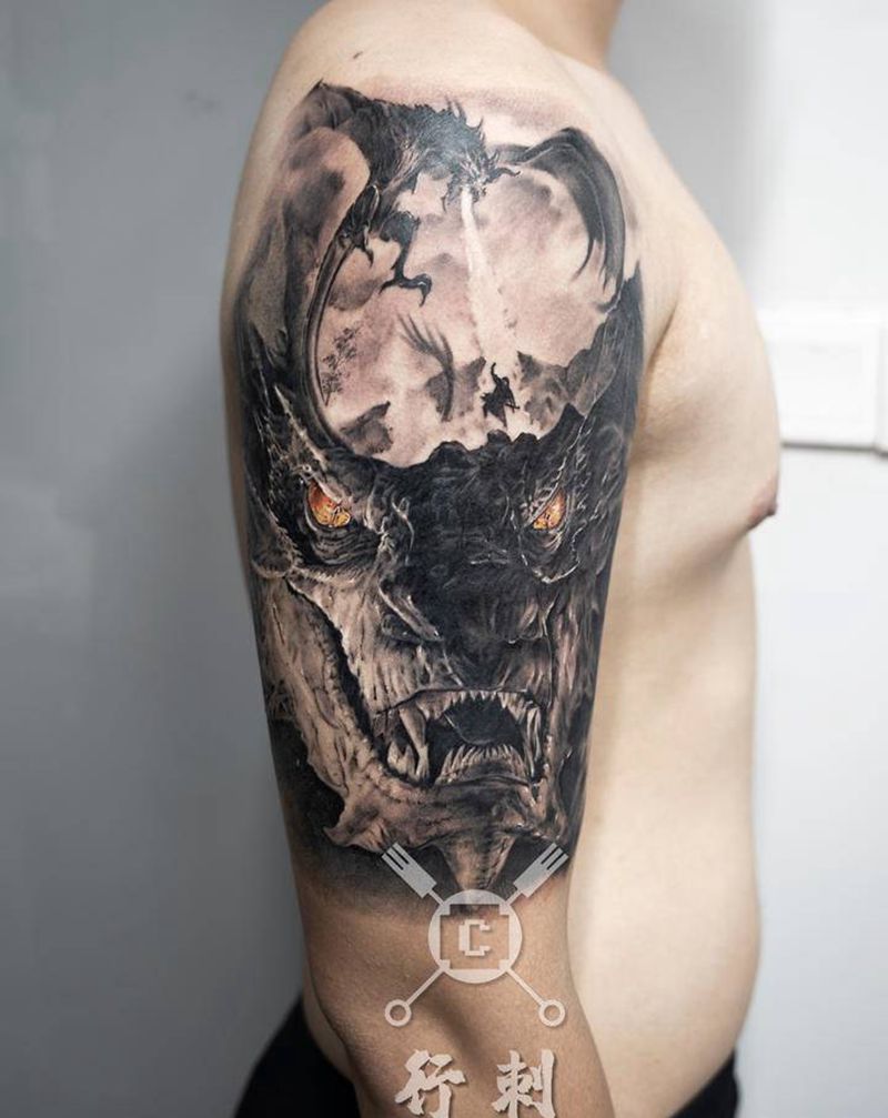 龙纹身图片_手臂欧美写实纹身图案