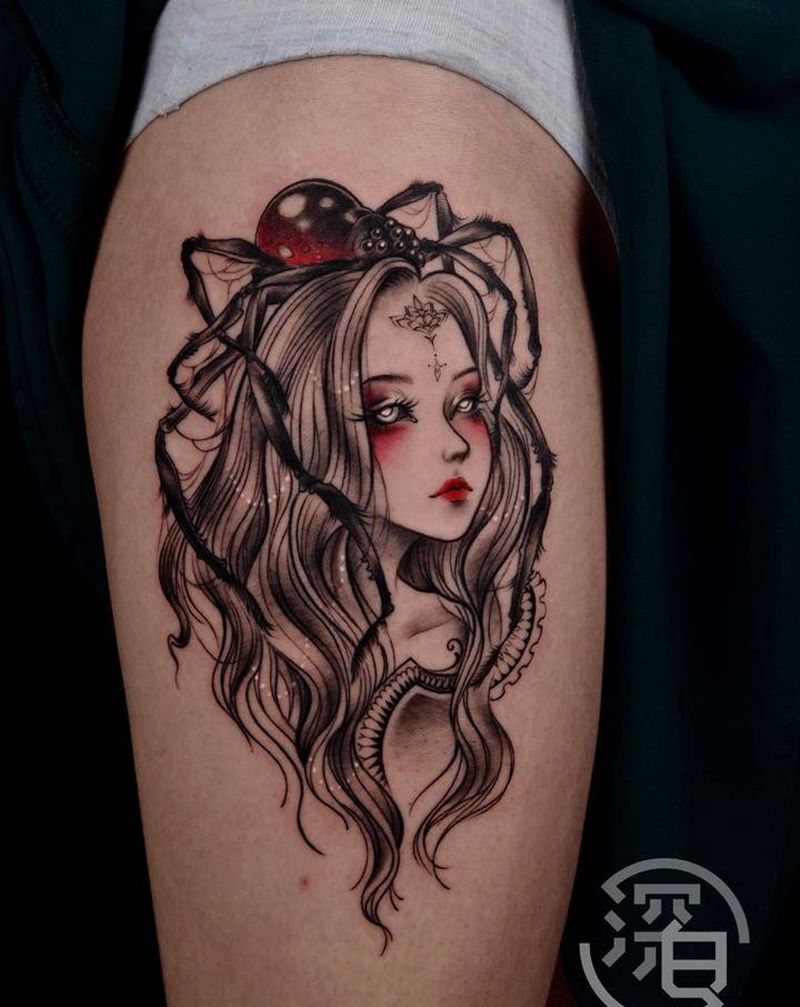 蜘蛛纹身图片_腿部Old School纹身图案