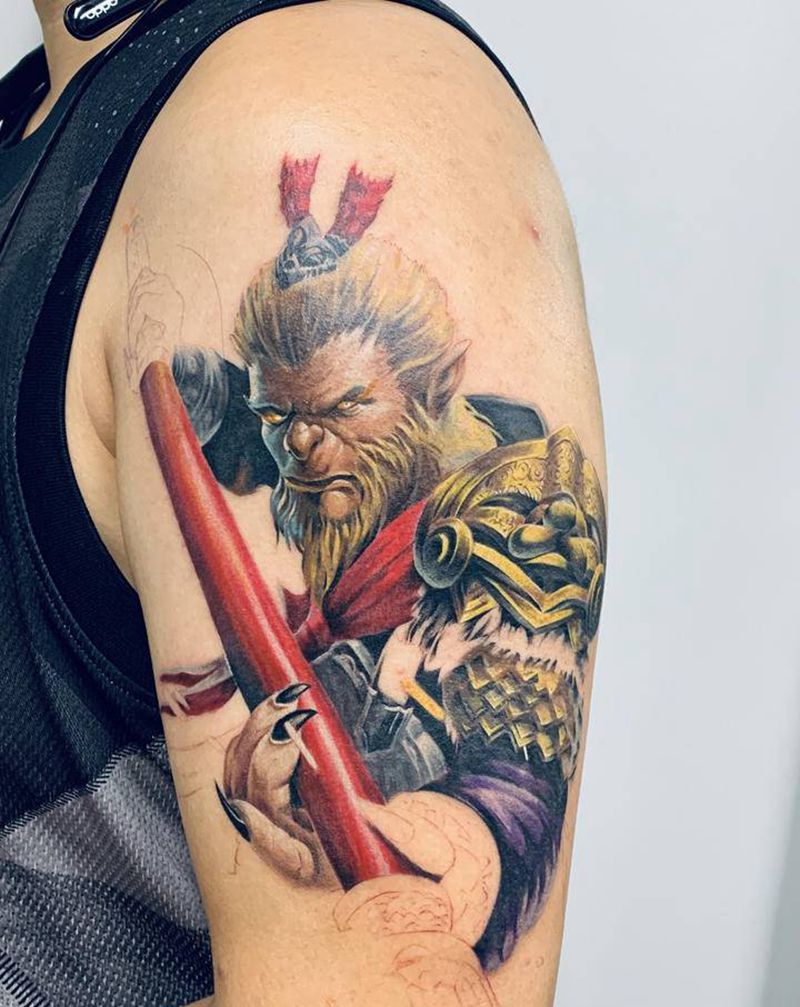 齐天大圣孙悟空 未完成纹身图片_手臂欧美写实纹身图案