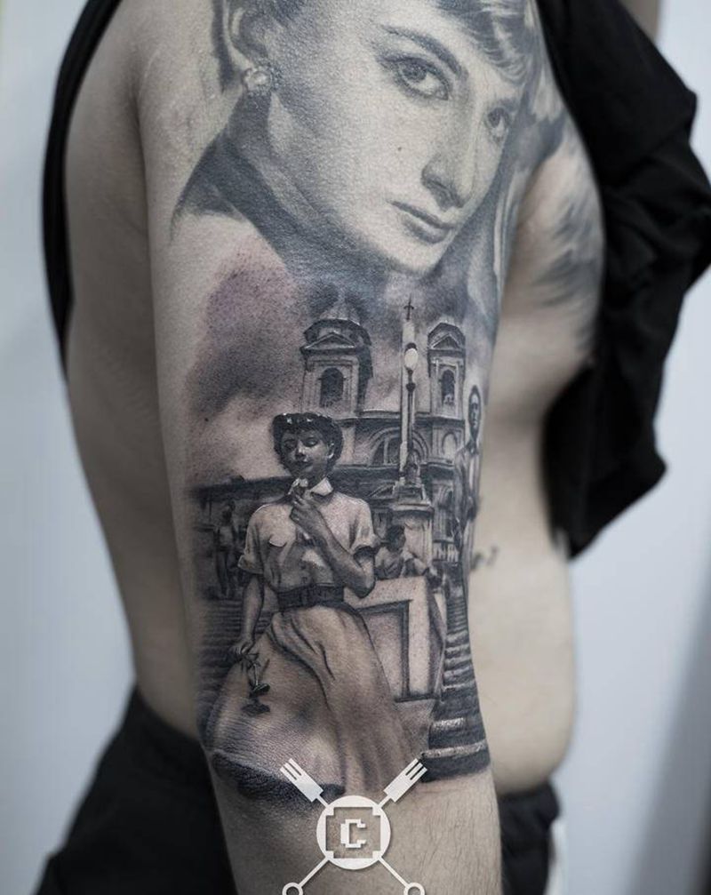 赫本纹身图片_手臂欧美写实纹身图案