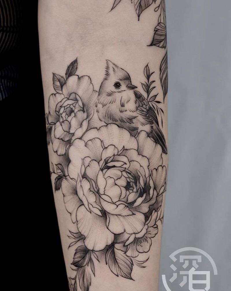 线条花鸟纹身纹身图片_手部手臂点刺New School花鸟纹身图案