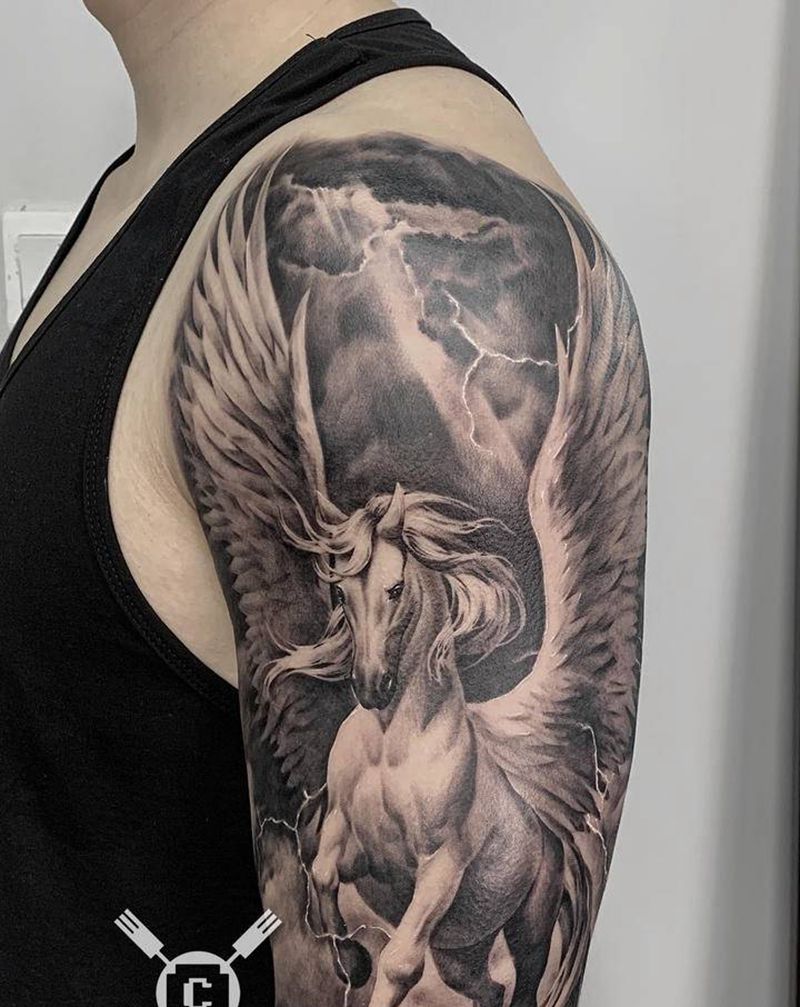 天马 飞马纹身图片_手臂欧美写实纹身图案