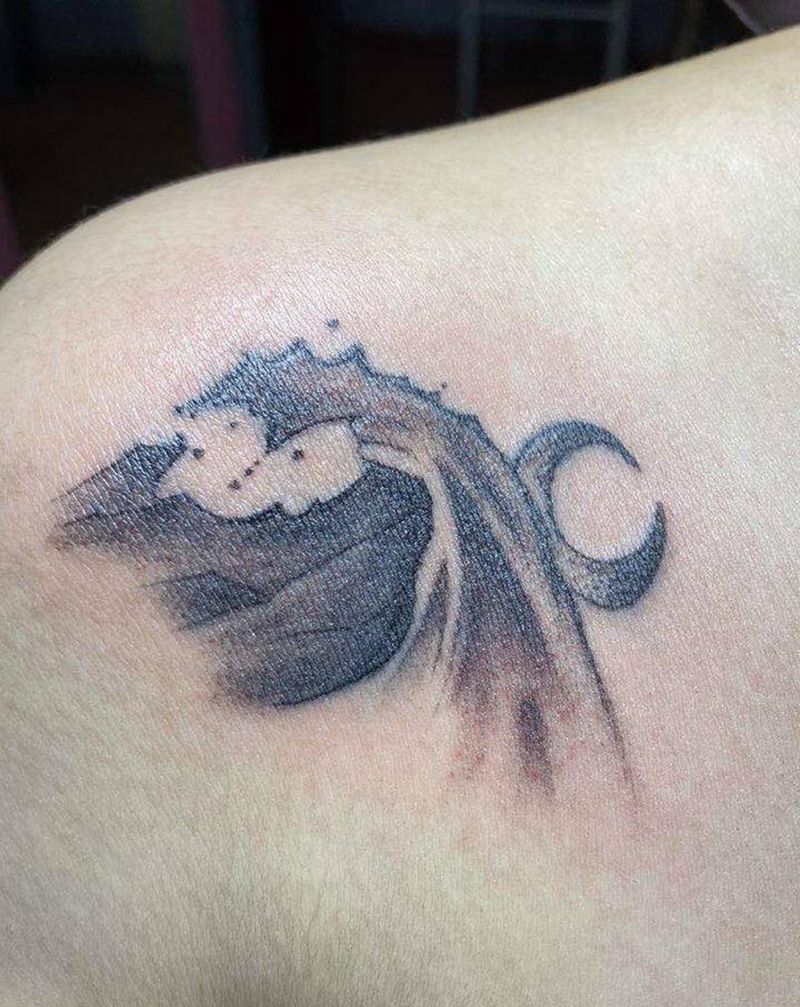 浮世绘海浪纹身图片_肩部水彩水墨纹身图案