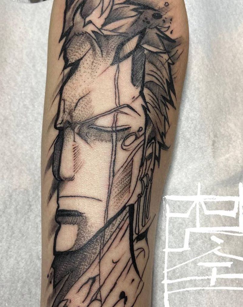 索隆纹身图片_手臂Old School点刺纹身图案