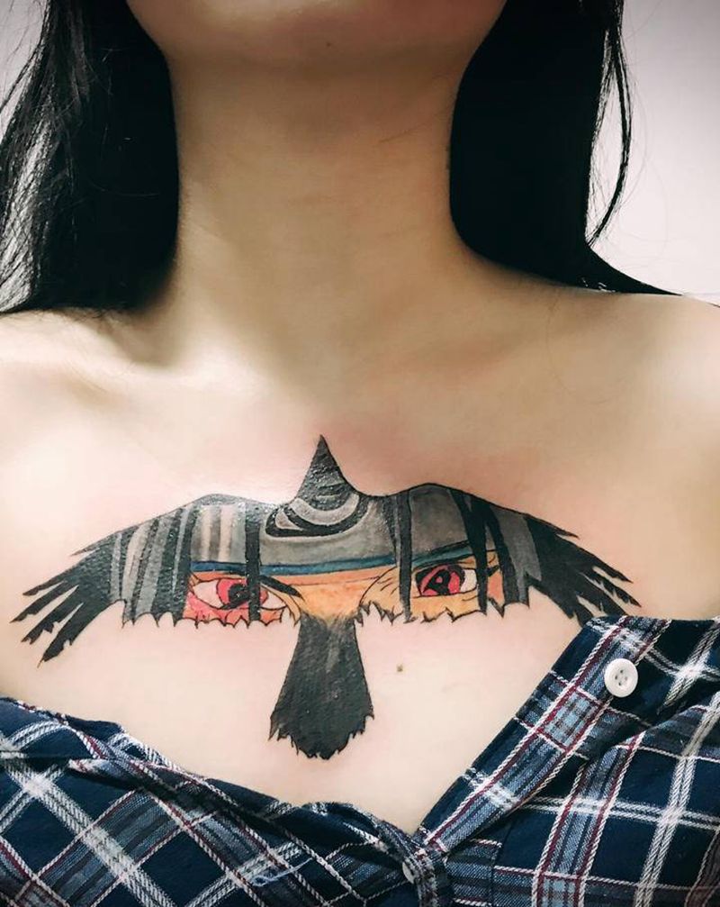 宇智波鼬纹身图片_胸部卡通纹身图案