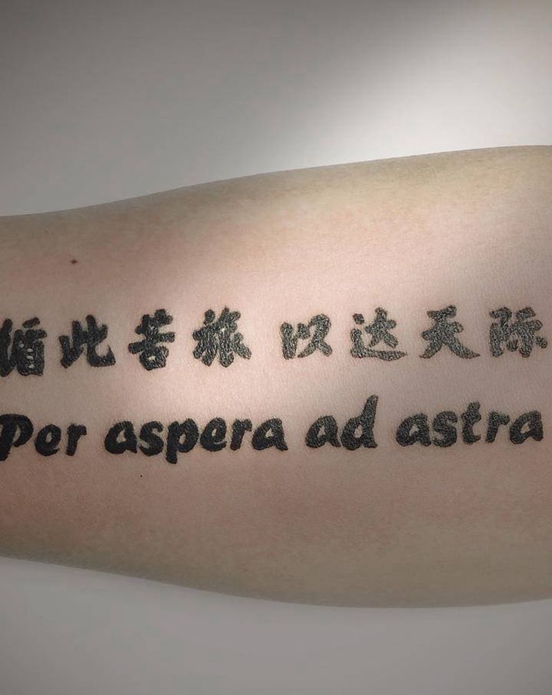 循此苦旅，以达天际纹身图片_花体字纹身图案