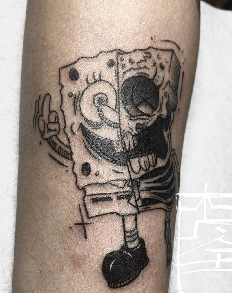 暗黑海绵宝宝纹身图片_手部Old SchoolNew School纹身图案