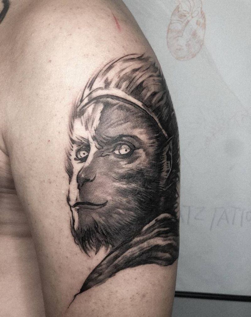 悟空纹身图片_手臂水墨纹身图案