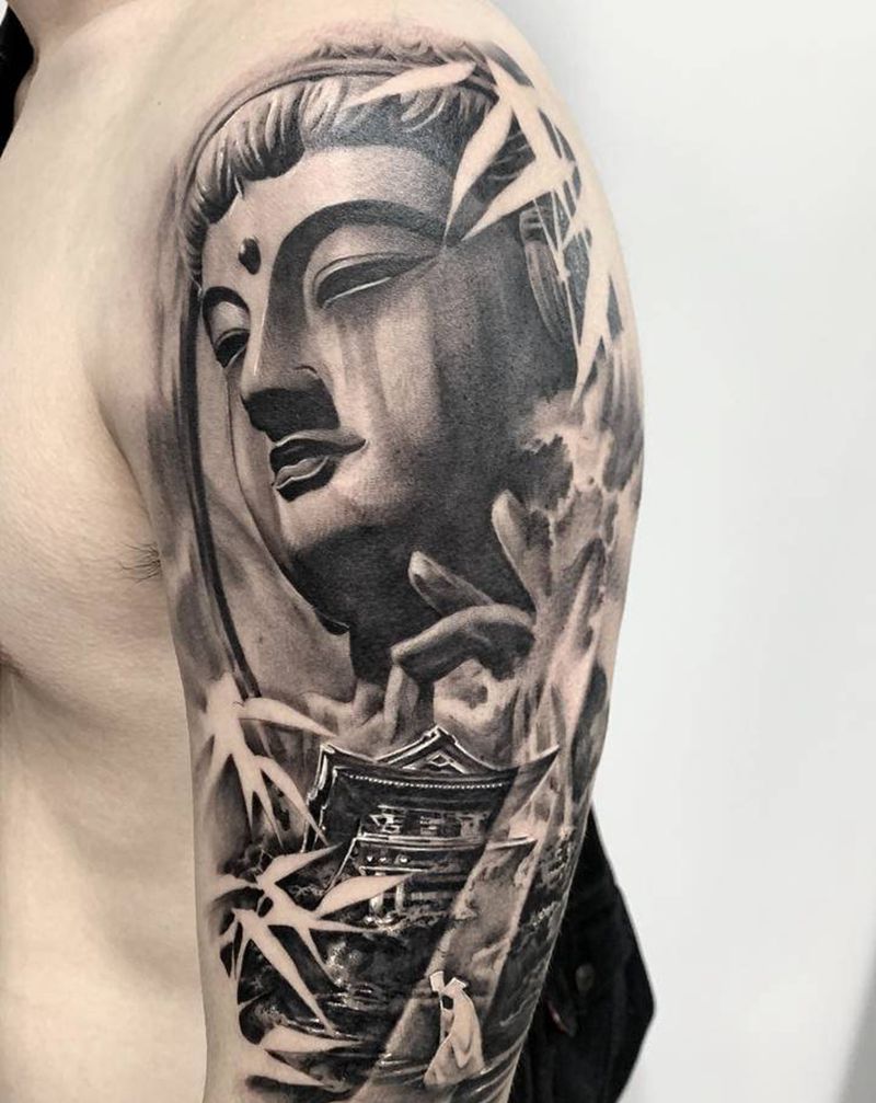 修行纹身图片_手臂欧美写实纹身图案