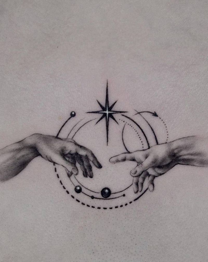 创造亚当纹身图片_胸部欧美写实纹身图案