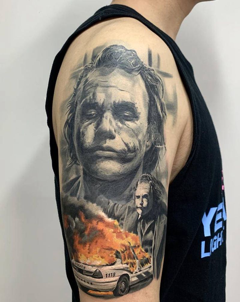 罪恶都市 小丑纹身图片_手臂欧美写实纹身图案