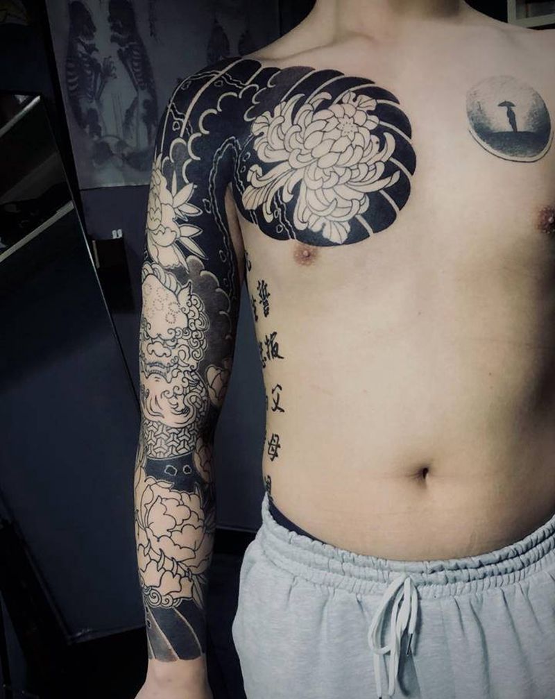 老传统半胛花臂纹身图片_老传统纹身图案