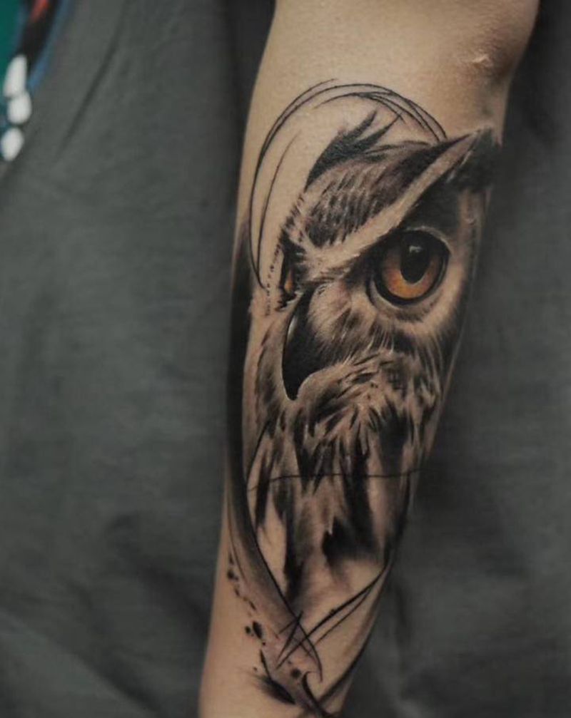 猫头鹰纹身图片_手臂纹身图案