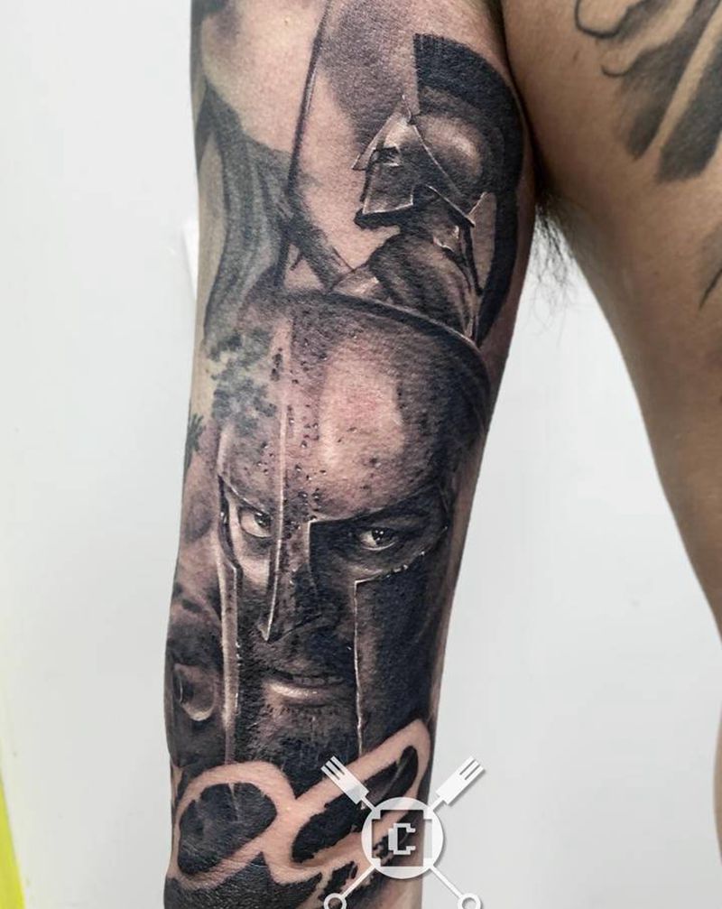 斯巴达三百勇士纹身图片_手臂欧美写实纹身图案
