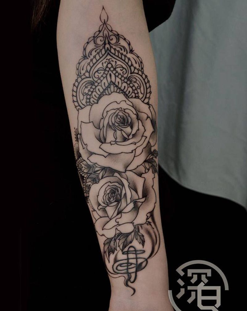 梵花纹身图片_手臂手部点刺图腾花纹身图案