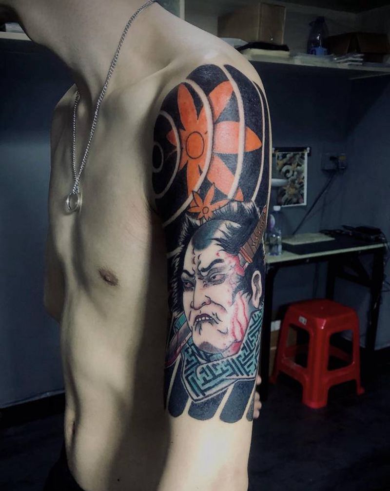 日式包大臂纹身图片_老传统纹身图案