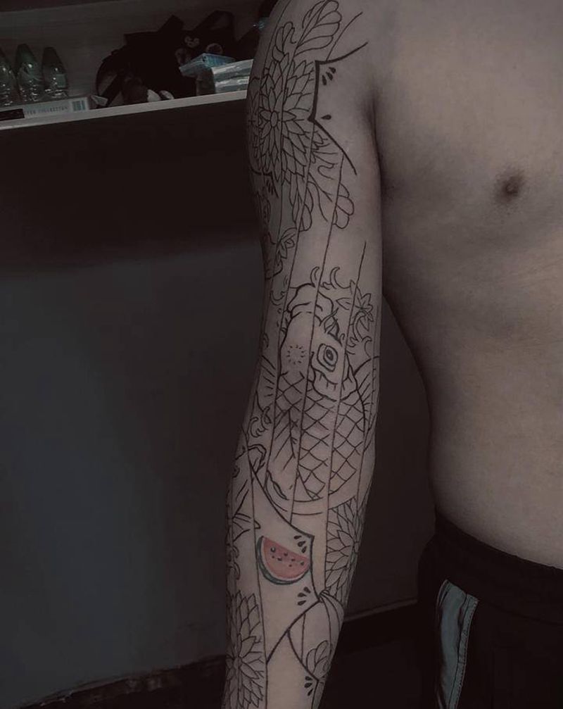 日式花臂纹身图片_老传统纹身图案