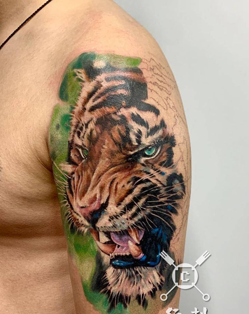 虎  未完成 暂耗时7小时纹身图片_手臂欧美写实纹身图案
