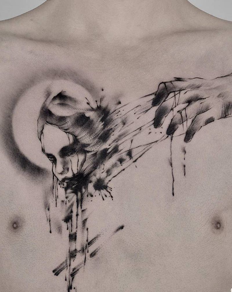 傀儡纹身图片_胸部欧美写实纹身图案