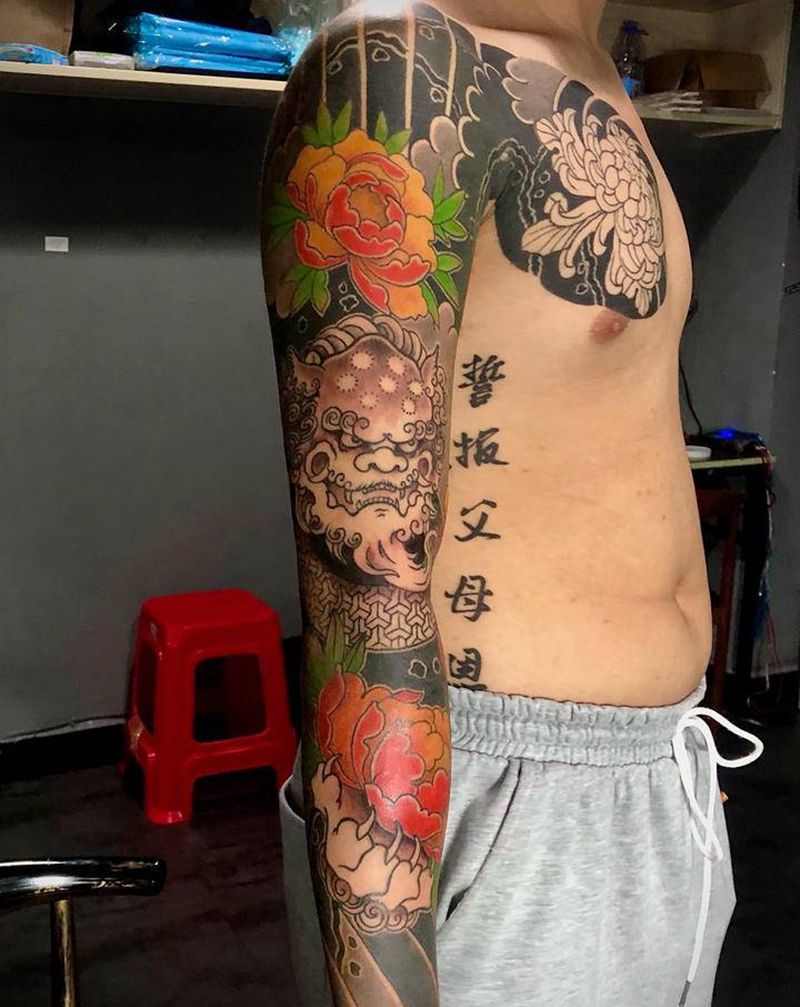 日式半胛花臂纹身图片_老传统纹身图案