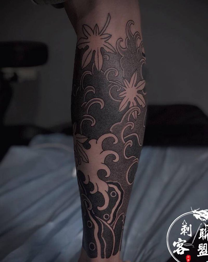 日式包小腿纹身图片_老传统纹身图案