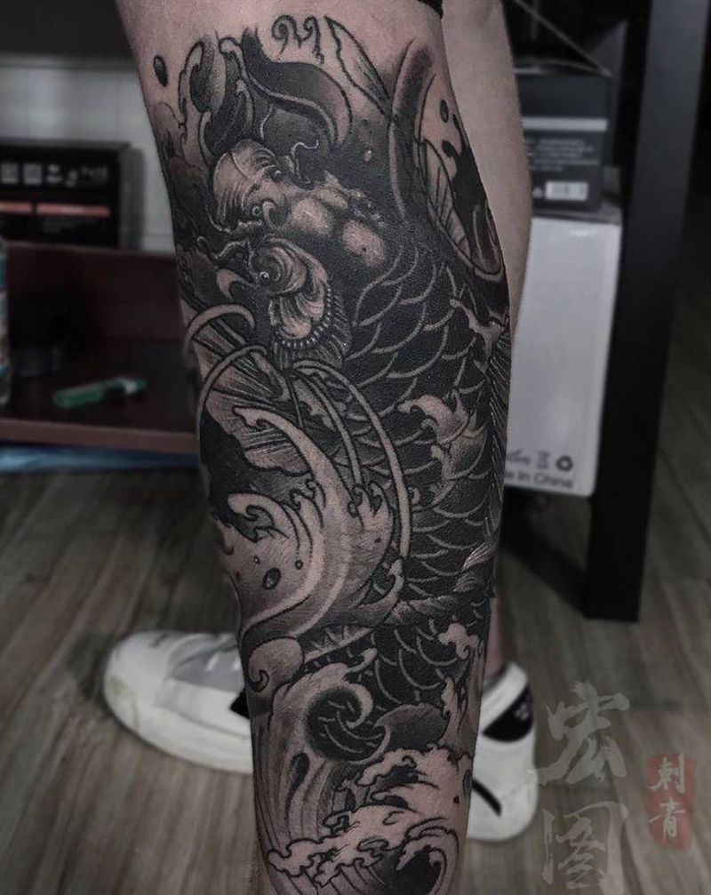 锦鲤纹身图片_腿部脚部新传统纹身图案