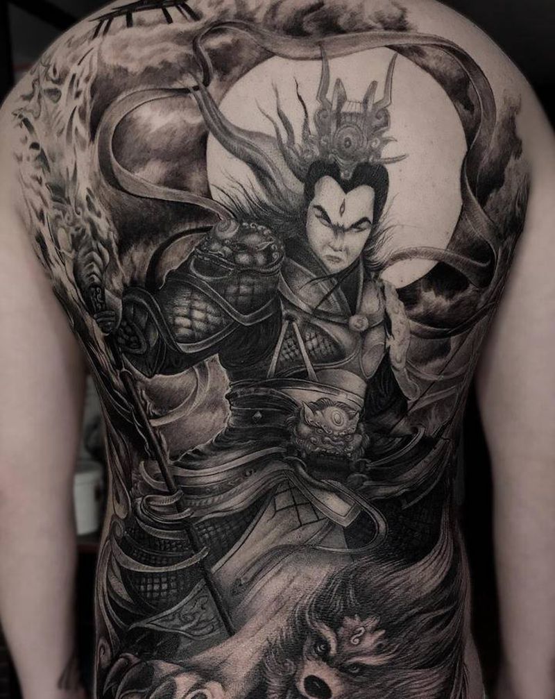 二郎神纹身图片_背部新传统纹身图案