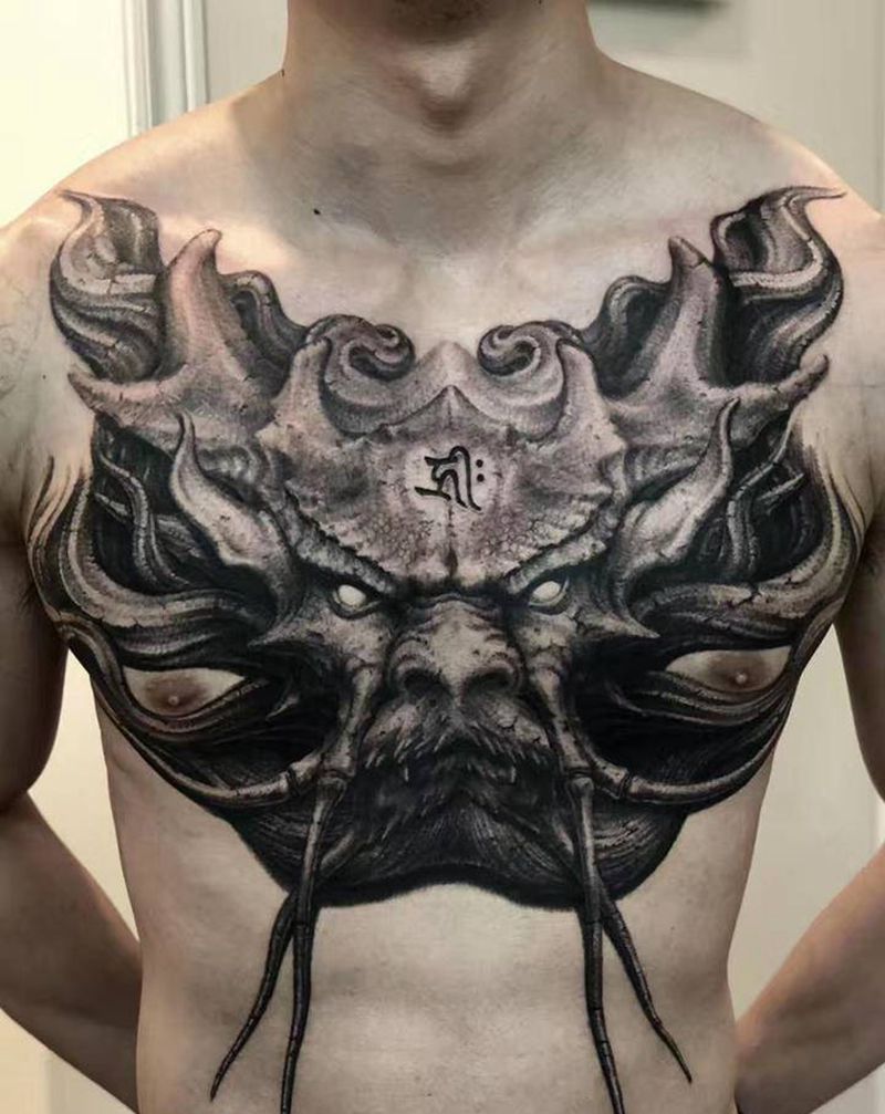 龙纹身图片_胸部新传统欧美写实龙纹身图案