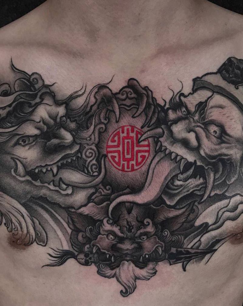 黑白无常纹身图片_胸部新传统New School纹身图案