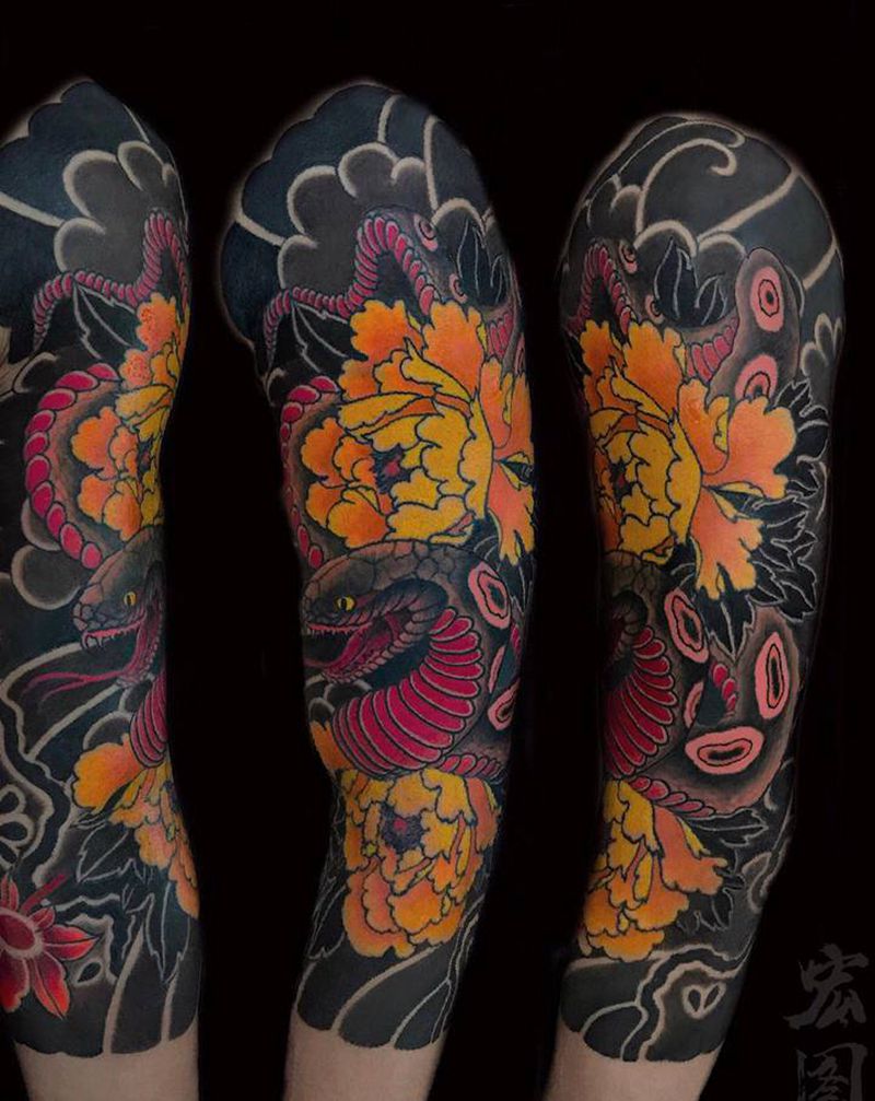 老传统纹身图片_肩部手臂老传统纹身图案