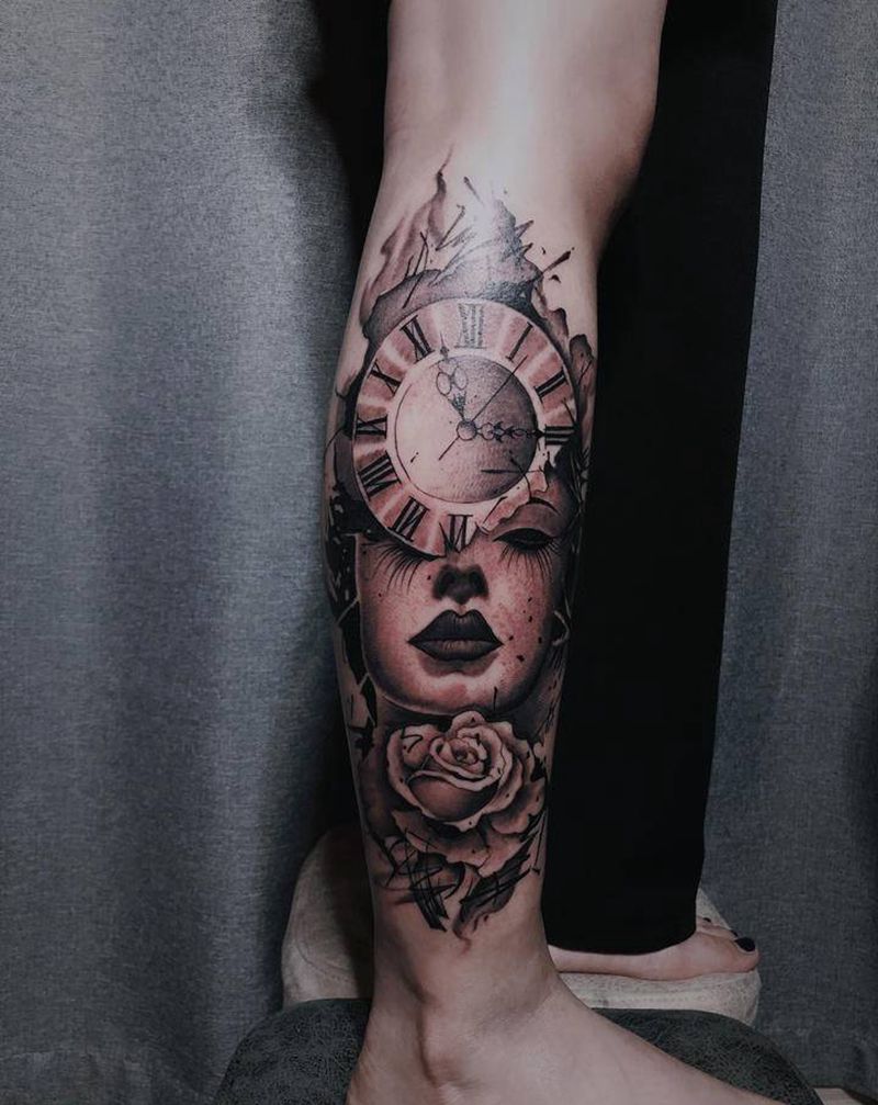 欧美写实纹身图片_腿部欧美写实纹身图案