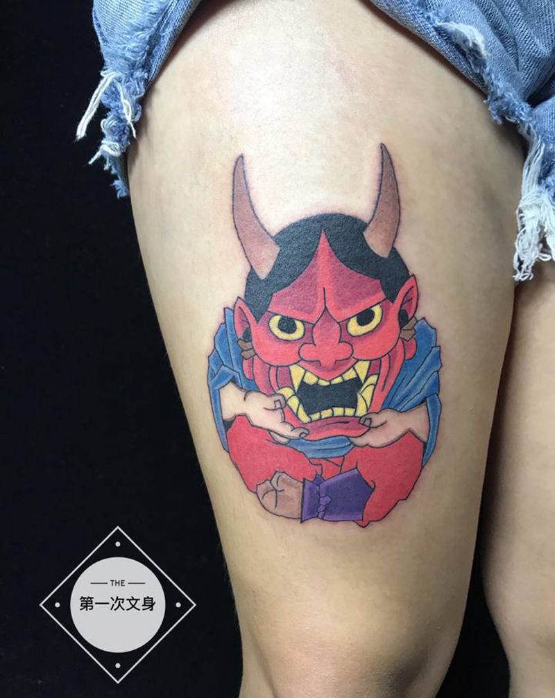 彩色般诺纹身图片_腿部纹身图案