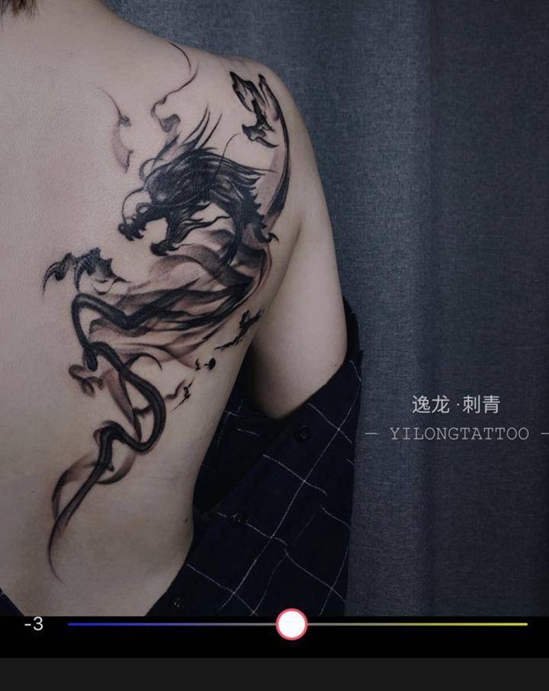 水墨龙，私人定制纹身图片_背部水墨纹身图案
