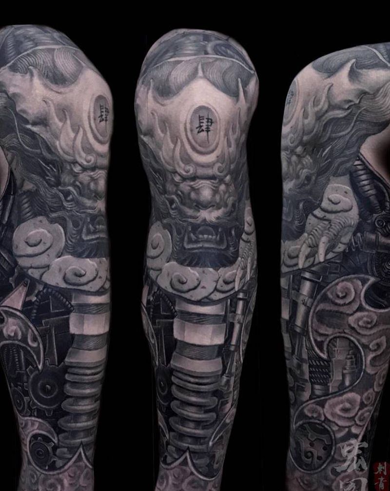 机械腿纹身图片_腿部脚部机械纹身图案