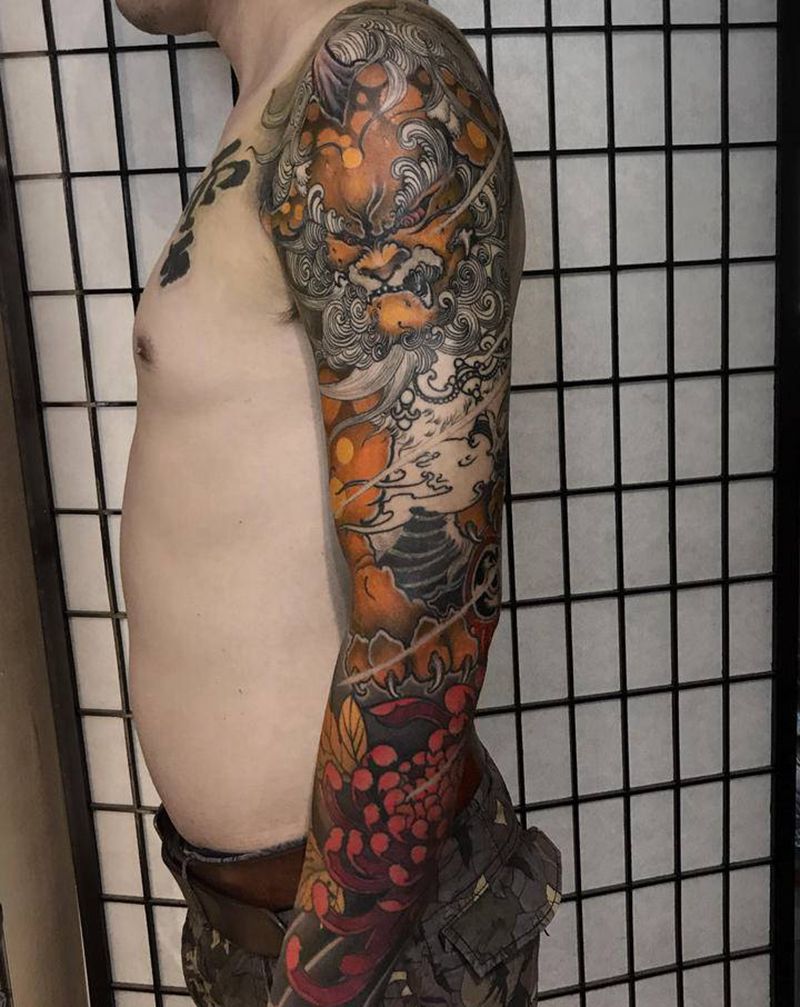 谛听纹身图片_手臂新传统纹身图案