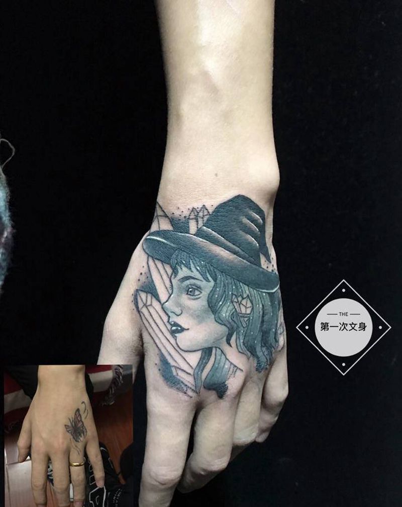 手背遮盖纹身图片_手部New School纹身图案