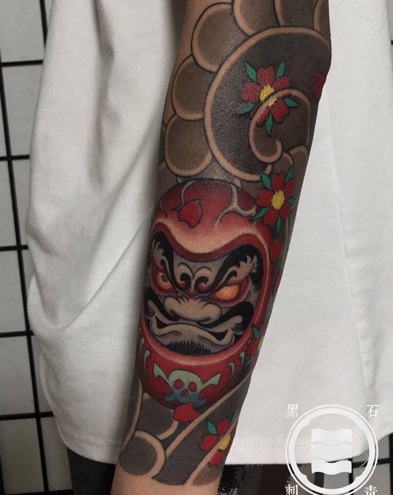 达摩蛋纹身图片_手臂手部老传统新传统纹身图案