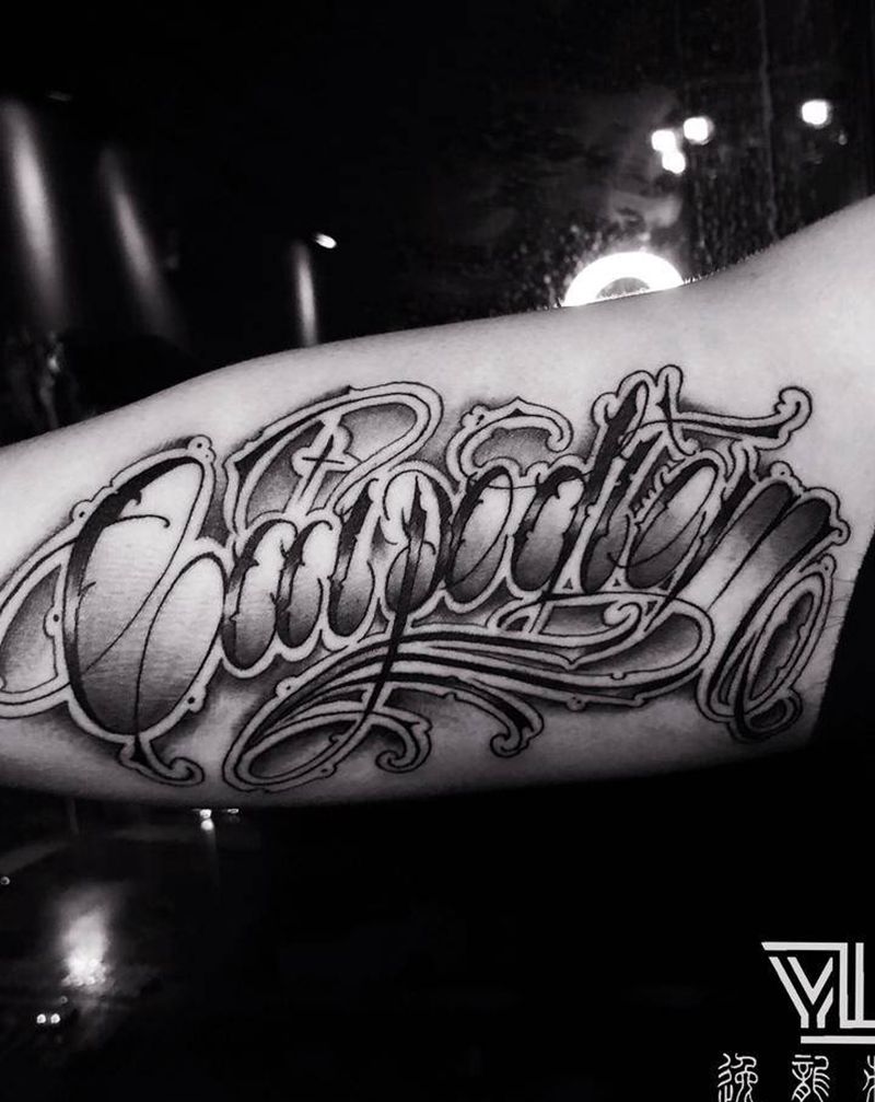 及时行乐纹身图片_手臂花体字纹身图案