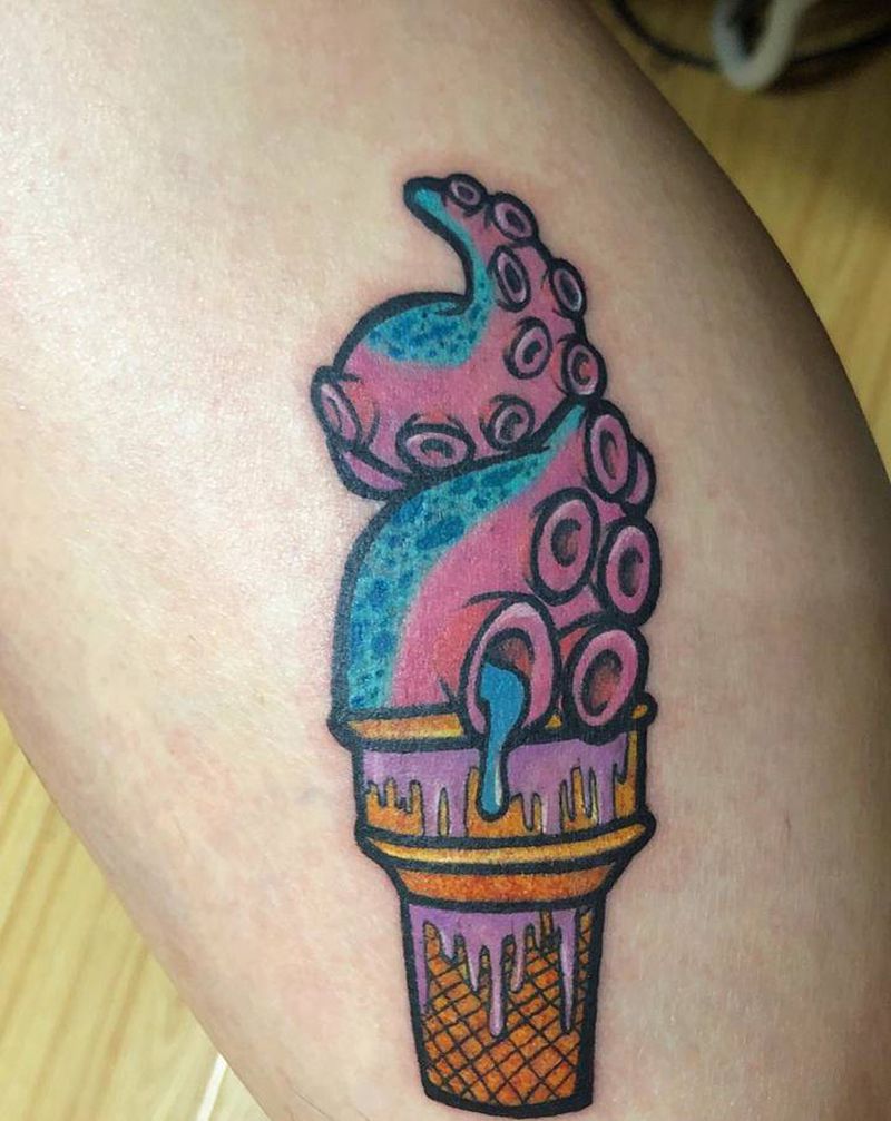 冰激凌纹身图片_腿部New School纹身图案