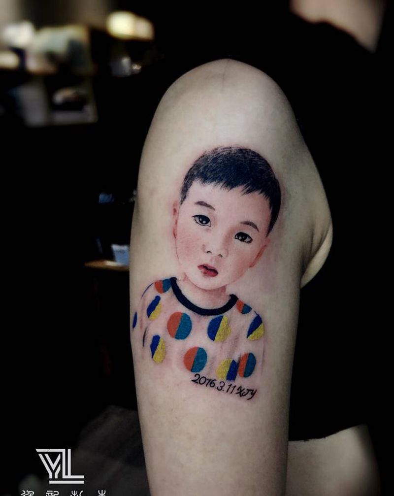 彩色头像纹身纹身图片_手臂欧美写实纹身图案