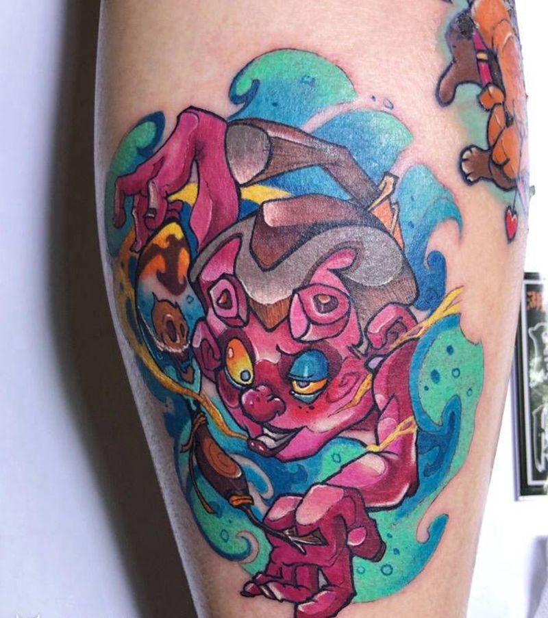 酒吞童子纹身图片_腿部New School纹身图案