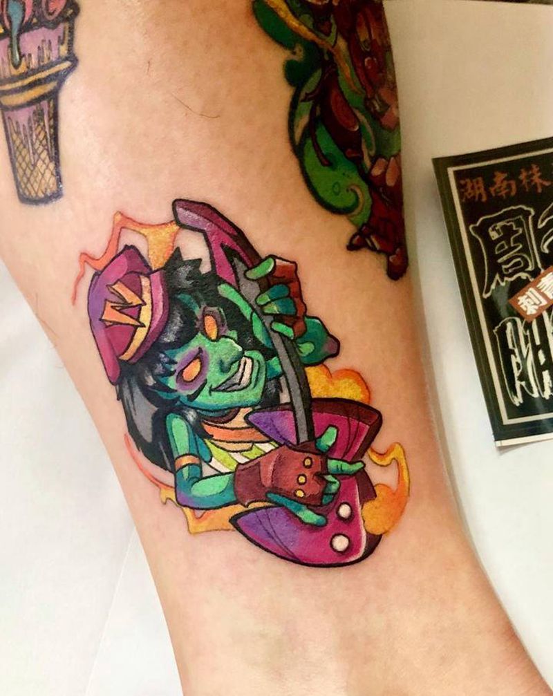 僵尸纹身图片_腿部New School纹身图案