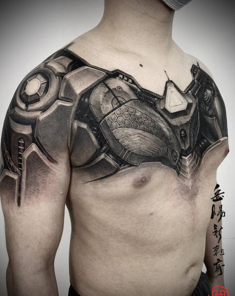 未来战士系列-钢铁侠永生纹身图片_胸部手臂欧美写实机械纹身图案